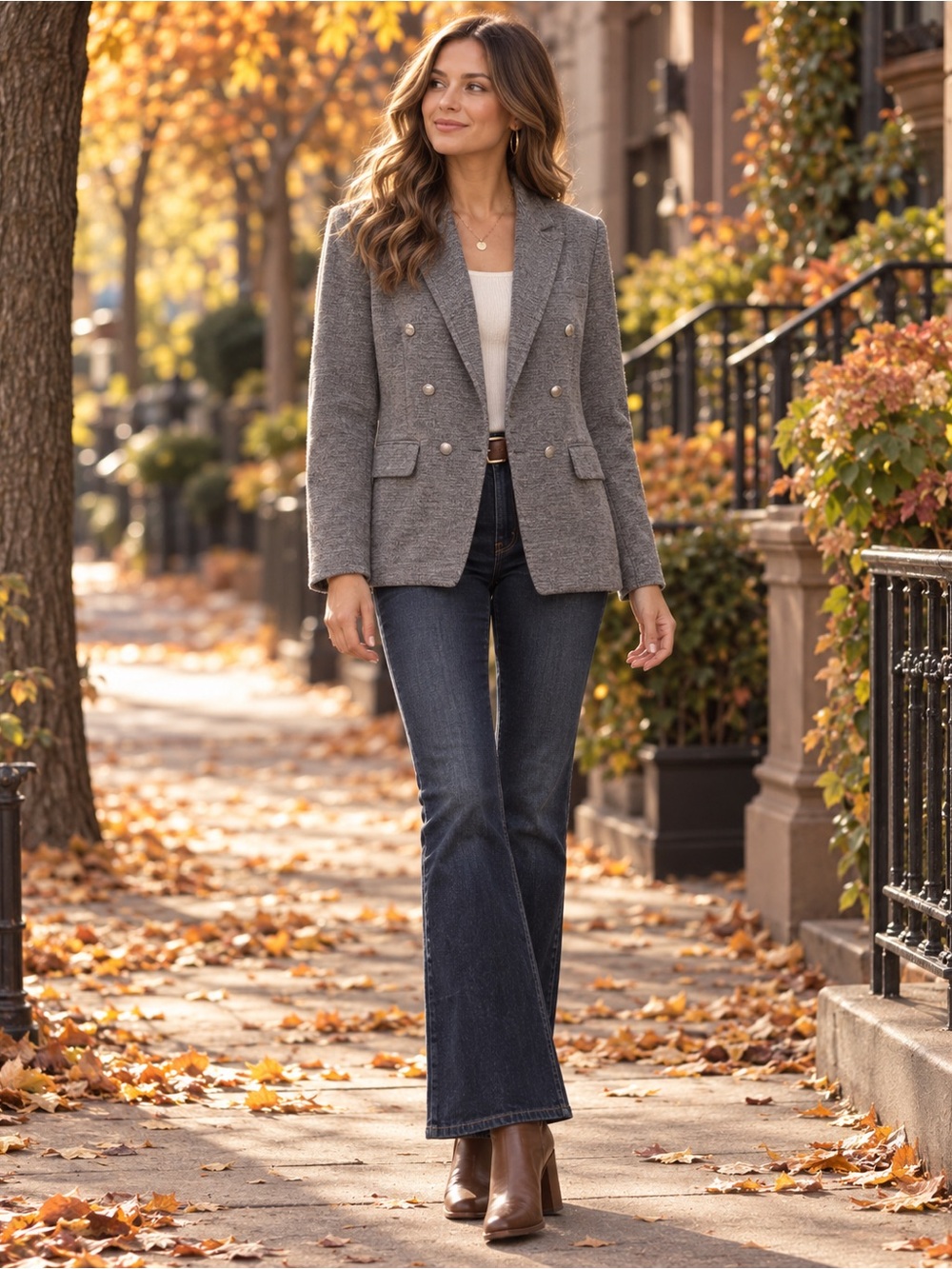 Doe & Rae Gray Double Breasted Knit Blazer Jacket Women’s S